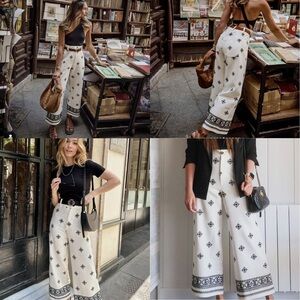 ZARA Bloggers Favorite Ecru Linen Embroidered Pants Women’s XS